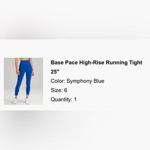 Lululemon base pace leggings in symphony blue size 6. Discontinued color!